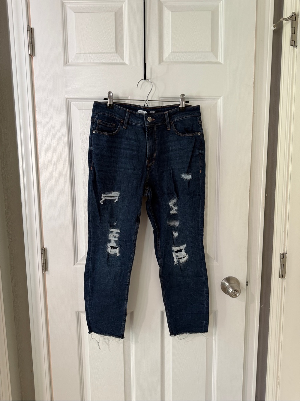 Old Navy Dark Blue Distressed Ankle Jeans